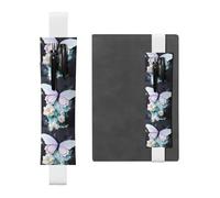 White Leather Pen Holder Bookmark YYHWHJDE White Butterfly Prints Adjustable Elastic Band 8.3-1.8 inch for notebooks Diaries Hardcover Journal