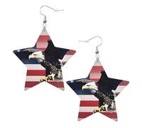 White Leather Star Earrings for Women - 3D Bald Eagle Flying with American Flag Print Dangle Jewelry, Party Favors, and Fashionable Accessories