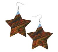 White Leather Star Earrings for Women - Blue Ridge Parkway Mountains Print Dangle Jewelry, Party Favors, and Fashionable Accessories