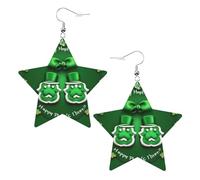 White Leather Star Earrings for Women - Happy St. Patrick's Day Print Dangle Jewelry, Party Favors, and Fashionable Accessories