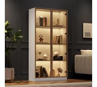 White LED Display Cabinet Glass Door Sideboard with Storage Modern Glass Showcase for Living Room & Bedroom 80x40x160CM Stylish Vitrine for Home Décor