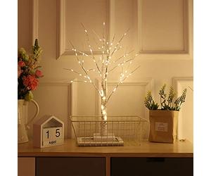 White LED Light Up Artificial Tree For Christmas, Easter, Home Décor And More - Battery Powered Indoor Ornament/Lamp For Tables - Silver Birch Wooden Effect With LED Lights In The Twigs by TRIXES