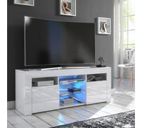 (White LED Light) White TV Stand 120cm Unit Cabinet Gloss & Matt Puzzo LED Lights