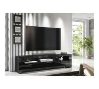 (White LED Lights ) Furneo 200cm Black Long TV Stand Unit Cabinet Matt & High Gloss LED Lights Phantom 10
