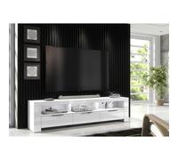 (White LED Lights ) Furneo 200cm White Long TV Stand Unit Cabinet Matt & High Gloss LED Lights Phantom 10