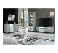 (White LED Lights ) Furneo Living Room Set TV Stand Display Cabinet Sideboard Coffee Table Grey White High Gloss Matt LED Lights Enzo 2/14/16/18