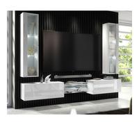 (White LED Lights) Furneo White Floating TV Unit High Gloss Matt Living Room Set Display Cabinets Art01/02 LED Lights