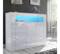 (White LED Lights) White 3-door Sideboard Cabinet Cupboard Gloss & Matt Clifton04 LED Lights