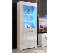 (White LED Lights) White Display Cabinet Cupboard Gloss & Matt Milano09 LED Lights