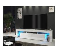 (White LED Lights) White TV Stand 200cm Cabinet Unit Gloss & Matt Milano06 LED Lights