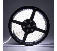 White LED Strip Light, 16.4ft/5M 2835 SMD 300 LEDs 12V Flexible Cuttable Waterproof LED Tape Light for Bedroom Kitchen Unde Cabinet Mirror Wardrobe TV Backlight Cupboard Monitor Garage (No Power Plug)