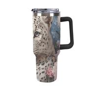 White Leopard Peony Flowers Coffee Cups Travel Mug Insulated Tumbler Water Bottle Large