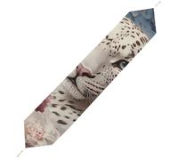 White Leopard Peony Flowers Plush Table Runner Boho Country Farmhouse Kitchen Dining Table Decoration 229*33cm