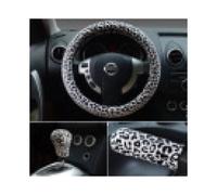 (White leopard print, 38cm) Classic leopard print steering wheel cover winter plush gear cover brake cover three-piece set