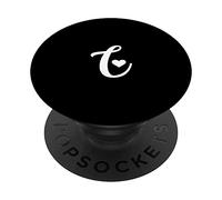 white letter C monogram initial minimalist heart graphic PopSockets Swappable PopGrip