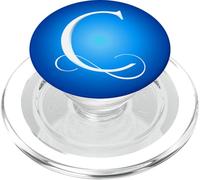 White Letter C on Pretty Blue, First or Last Name Initial PopSockets PopGrip for MagSafe