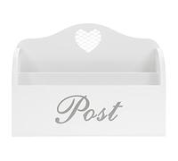 White Letters Post Rack With Grey Lettering and Cutout Heart Detail, Twin Compartment Decorative Mail Organiser Letter Storage for the Home