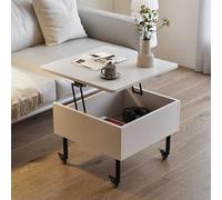 White Lift-Top Coffee Table, Mobile Side Table with Wheels, Hidden Storage Compartment, Perfect for Small Spaces, Modern Living Room Furniture for Pets