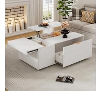 White Lift Top Coffee Table with 2 Hidden Storage Compartments & Drawer Modern Space-Saving Center Table for Living Room & Office Stylish Lift Up Tea Table 117x65x43cm