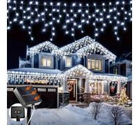 (White Light, 10M) Solar-Powered LED Icicle String Lights with Remote Control