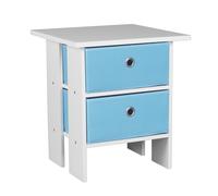 (White, Light Blue) 2 Drawer Wooden Bedside Table Living Room Cabinet
