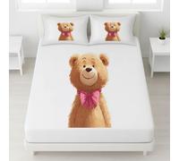 White Light Khaki Bedspread Soft Microfibre Queen Fitted Sheet with 12 inch (30 cm) Deep Pocket - 152 x 200 cm + 2 x 50 x 80, Close-Up Teddy Bear Bow Smile Fitted Sheet