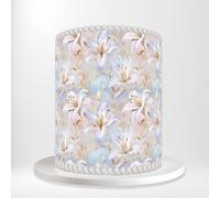 White Lilac Lily Romantic Floral Wrap Around Print A4 Edible Paper Icing Sheet Cake Topper Side Ribbon Border Decor for Personalised Themed Decorations