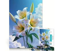 White Lilies Against A Cloudy Sky 1000 Piece Jigsaw Puzzles for Teenagers Recall Fun Play Tight Interlock No Gaps Family Fun Night Activity (50x75cm)