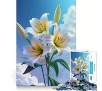 White Lilies Against A Cloudy Sky Adults 1000 Piece Jigsaw Puzzle Memory Fun Game Clean Cut Sturdy Components Unique Gift for Stress Relief (38x52cm)