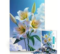 White Lilies Against A Cloudy Sky Jigsaw Puzzles 1000 Mental Focus Game Precision Cut Smooth Edges Meaningful Connection Building Game (38x26cm)