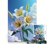 White Lilies Against A Cloudy Sky Jigsaw Puzzles for Adults 1000 Piece Mental Exercise Mindful Leisure Snug Lock (50x75cm)