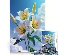 White Lilies Against A Cloudy Sky Teenagers 1000 Piece Jigsaw Puzzle Focus Training Leisure Activity Tight Join Thoughtful Gift (38x26cm)