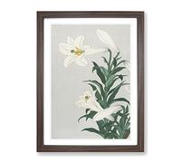 White Lilies By Ohara Koson Asian Japanese Framed Wall Art Print, Ready to Hang Picture for Living Room Bedroom Home Office Décor, Walnut A3 (34 x 46 cm)