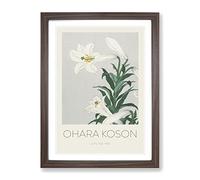 White Lilies By Ohara Koson Exhibition Museum Asian Japanese Framed Wall Art Print, Ready to Hang Picture for Living Room Bedroom Home Office Décor, Walnut A4 (34 x 25 cm)
