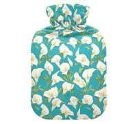 White Lilies Deep Blue Cute Hot Water Bottle with Soft Cover, 2L Hot Compresses for The Body for Sore Muscle