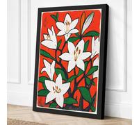 White Lilies in Red Botanical Canvas Wall Art Print 18x12 Inch | Ready to Hang, Gallery Wrapped, Fade-Resistant Inks, Securely Packaged, UK Made