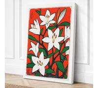 White Lilies in Red Botanical Canvas Wall Art Print 18x12 Inch | Ready to Hang, Gallery Wrapped, Fade-Resistant Inks, Securely Packaged, UK Made