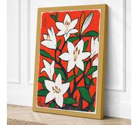 White Lilies in Red Botanical Canvas Wall Art Print 18x12 Inch | Ready to Hang, Gallery Wrapped, Fade-Resistant Inks, Securely Packaged, UK Made