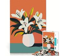 White Lilies in Vase Adults 1000 Pieces Puzzle Mind Training Fun Burr Free Clean Cut Pieces Heartwarming Gathering Activity (50x75cm)