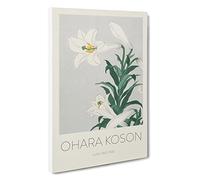 White Lilies Ohara Koson Canvas Print | Gallery Wrapped 30mm Frame Wall Art | 30x20 inches | Ready to Hang | Asian Floral Picture | Living Room Bedroom Lounge Office