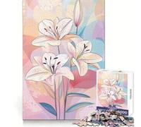 White Lilies on Abstract Background 1000 Piece Jigsaw Puzzles for Adults Jigsaw Boost Memory Peaceful Recreation Quality Cut Memorable Gift (38x52cm)