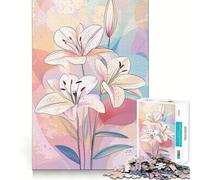 White Lilies on Abstract Background Jigsaw for Adults 1000 Pieces Brain Memory Game Laser Cut for Flawless Fit Unique Gift for Stress Relief (38x26cm)