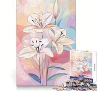 White Lilies on Abstract Background Jigsaw Puzzle for Adults 1000 Pieces Thought Training Calm Recreation Uniform Cut Festive Present (38x26cm)