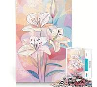 White Lilies on Abstract Background Jigsaw Puzzle1000 Pieces Mind Train Fun Clean Cut Sturdy Components Captivating Leisure for Cozy Indoors (50x75cm)