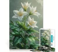White Lilies with Dew Drops Jigsaw Puzzle 1000 Think Boost Game Tight Lock No Loose Pieces Interactive Brain Challenge for Home (50x75cm)