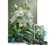 White Lilies with Water Droplets Jigsaw Puzzles 1000 Pieces Focus Boost Fun Laser Cut for Flawless Fit Bonding Activity for Loved Ones (38x52cm)