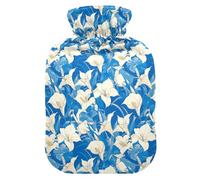 White Lily Blue Hot Bottle Water Bag with Soft Cover, 2L Hot Compress for Hot and Cold Therapies