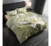 White Lily Duvet Cover Sets, Botanical Pale Green Flower King Size Bedding, Soft Reversible Microfiber Quilt Cover & 2 Pillowcases, Zipper Closure, Bedroom Decor BhT30