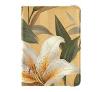 White Lily Flower Light Yellow Stripes Leather Passport and Vaccine Card Wallet Combo for travel Travel Documents Organizer Protector Passport Wallet for women Ultra Slim, white lily flower light