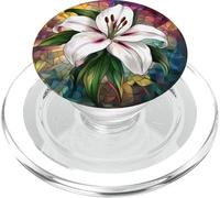 White Lily Flower Round Artwork PopSockets PopGrip for MagSafe